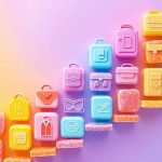 An imaginative depiction of career progression in the freeze-dried candy industry, using a trail of vibrant candies leading to symbols of professional development and advancement.